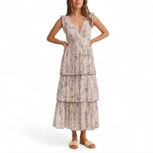 Happy x Nature | Cottage Plunge Neck Flutter Sleeve Ruffle Maxi Dress Tie Back 6